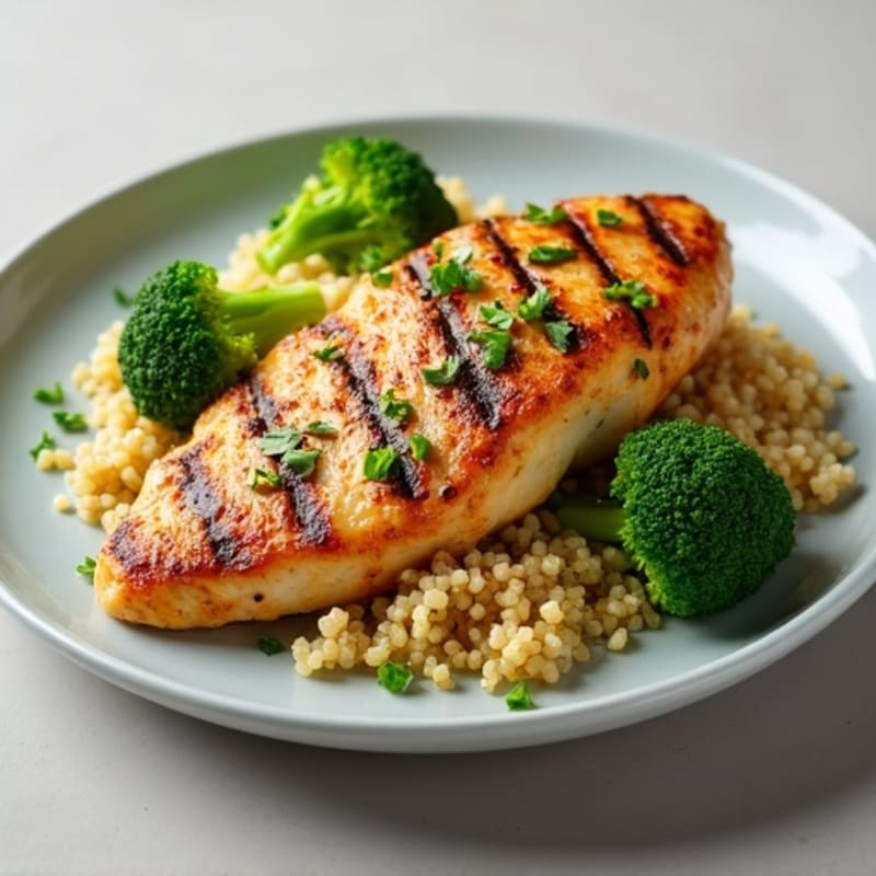 Grilled Chicken Breast with Quinoa and Steamed Broccoli