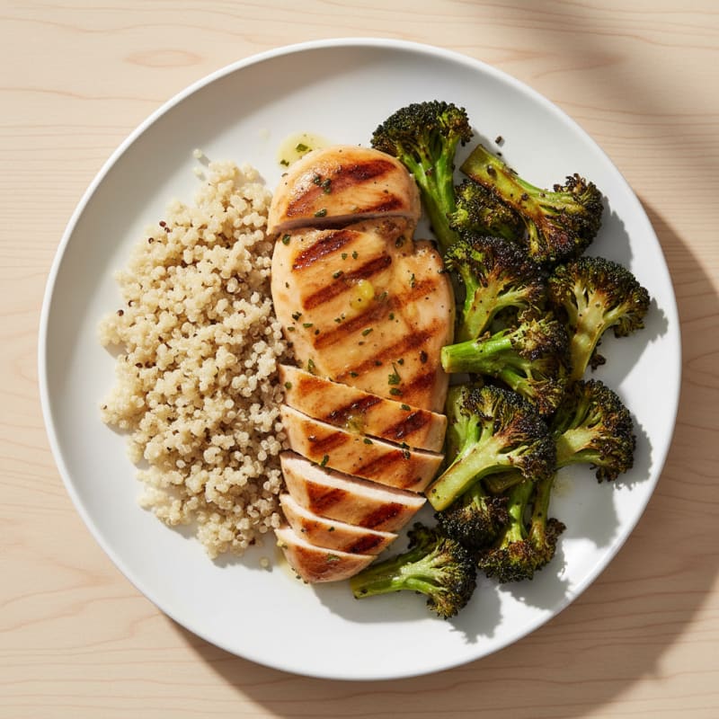 Grilled Chicken Breast with Roasted Broccoli and Quinoa