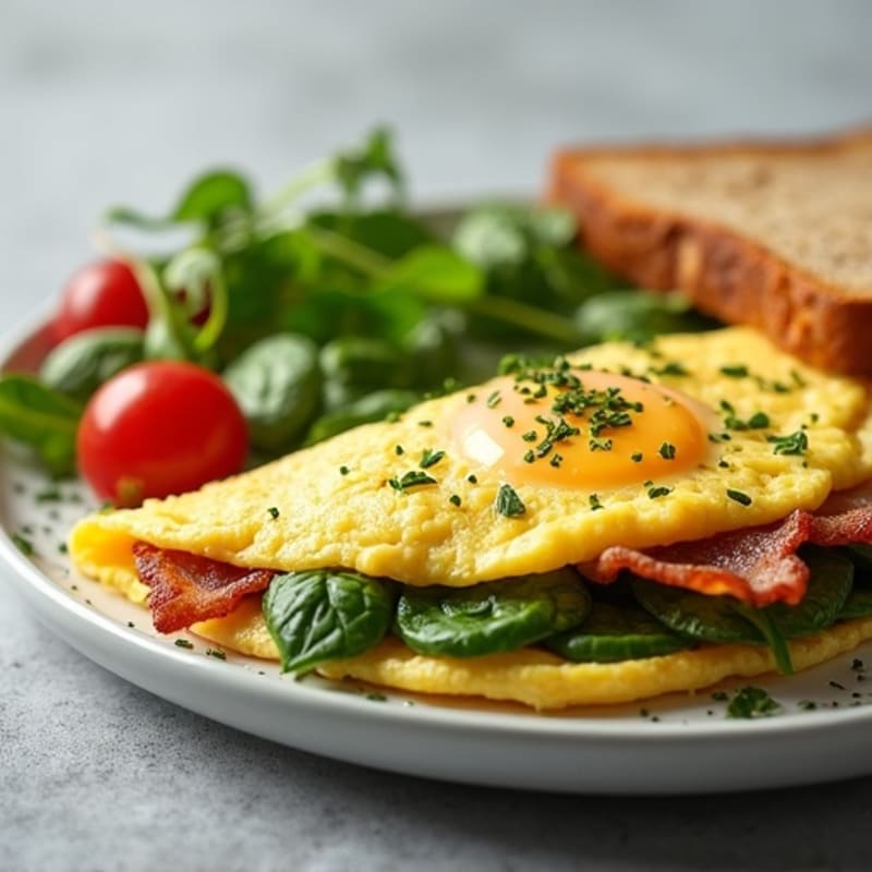 Egg White Spinach Omelette with Turkey Bacon