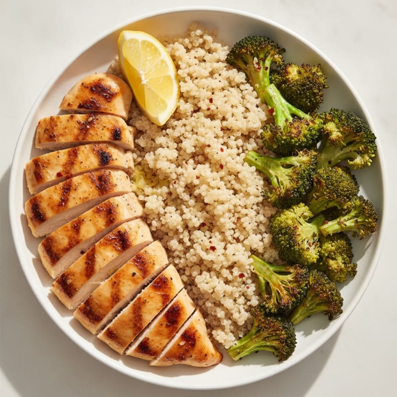 Grilled Chicken and Quinoa Bowl with Roasted Broccoli