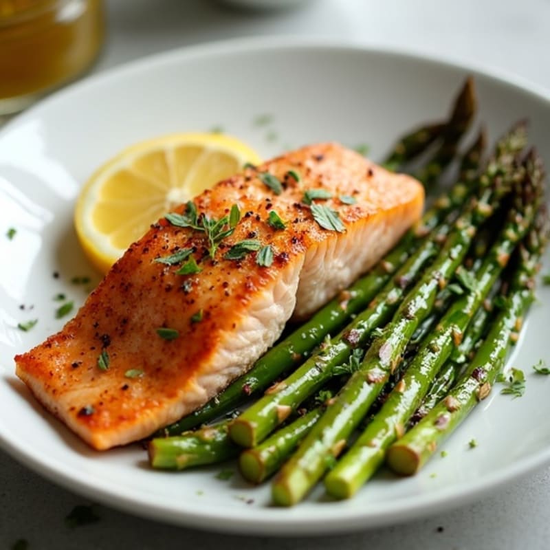 Crispy Pan-Seared Salmon with Roasted Asparagus