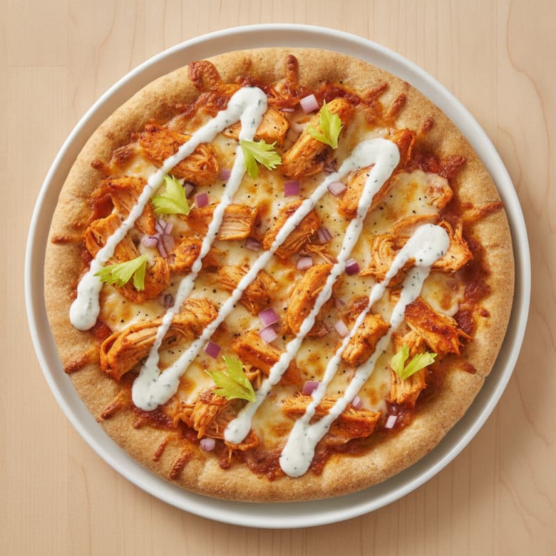 Buffalo Chicken Pizza with Ranch Drizzle