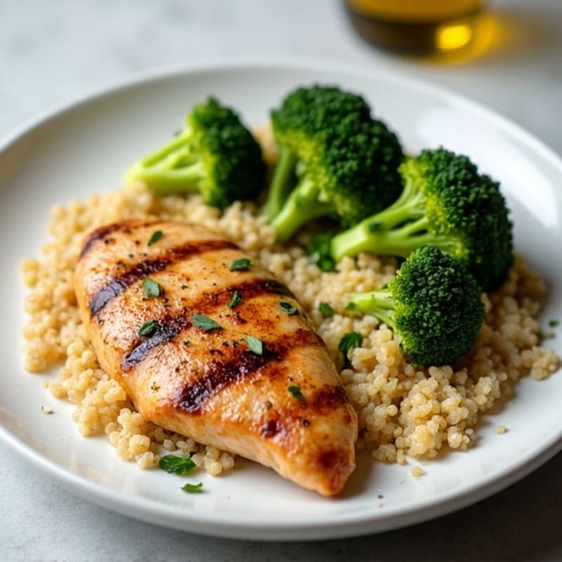 Grilled Chicken Breast with Quinoa and Roasted Broccoli