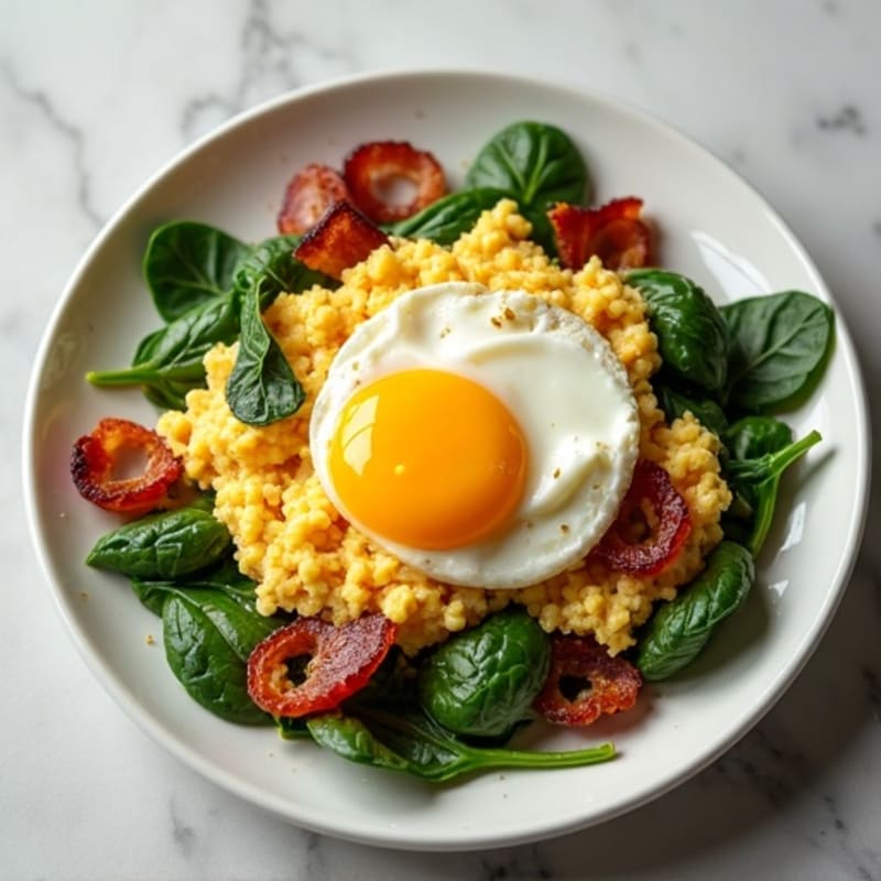 Cottage Cheese Egg Scramble with Spinach and Turkey Bacon