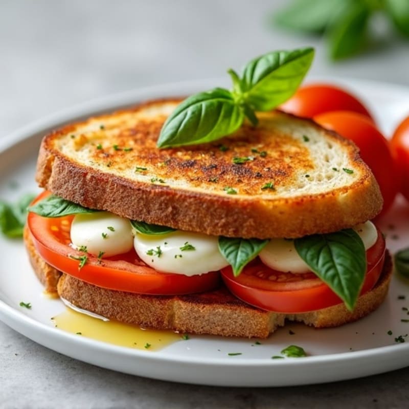 Crispy Grilled Mozzarella, Tomato, and Fresh Basil Sandwich