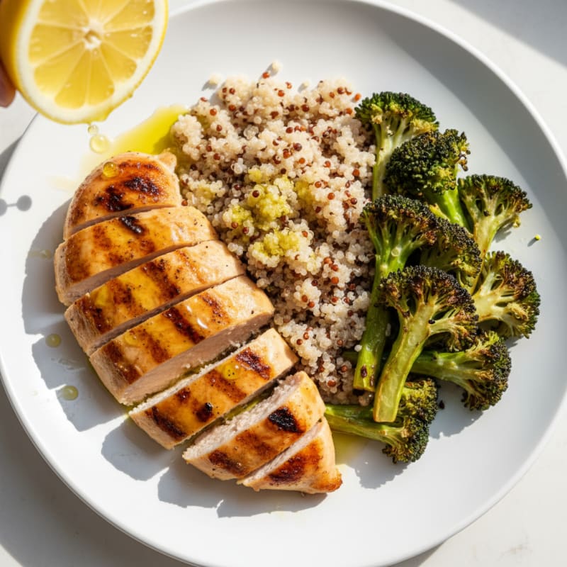 Grilled Chicken Breast with Quinoa and Roasted Broccoli