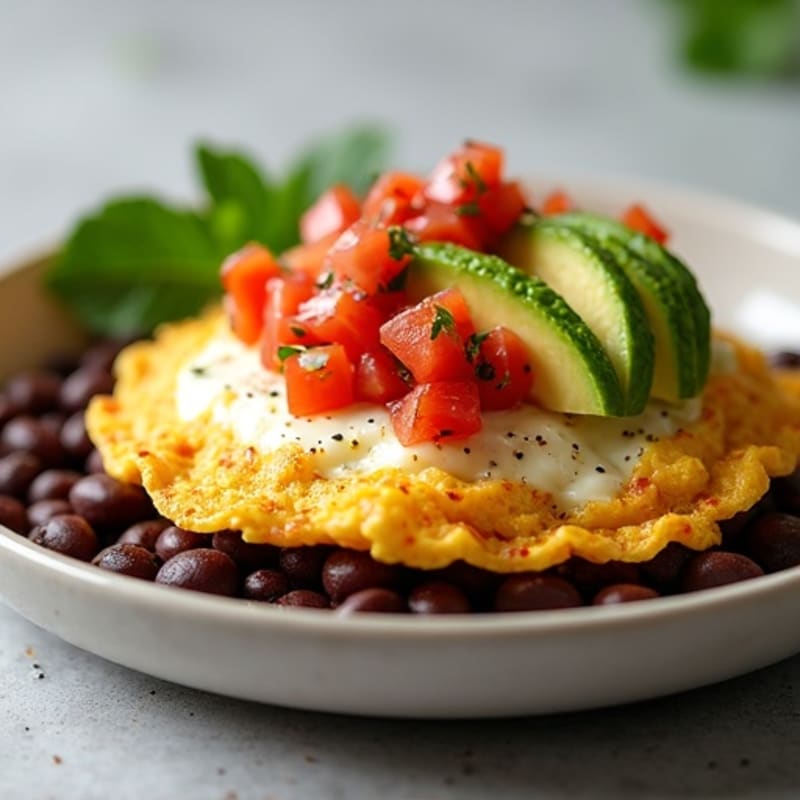 Spicy Eggs with Black Beans, Fresh Salsa, and Creamy Avocado