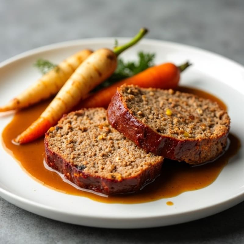 Lean Meatloaf with Savory Gravy and Roasted Root Vegetables