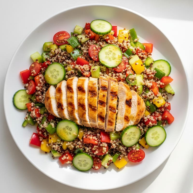 Grilled Chicken and Quinoa Salad with Crunchy Vegetables