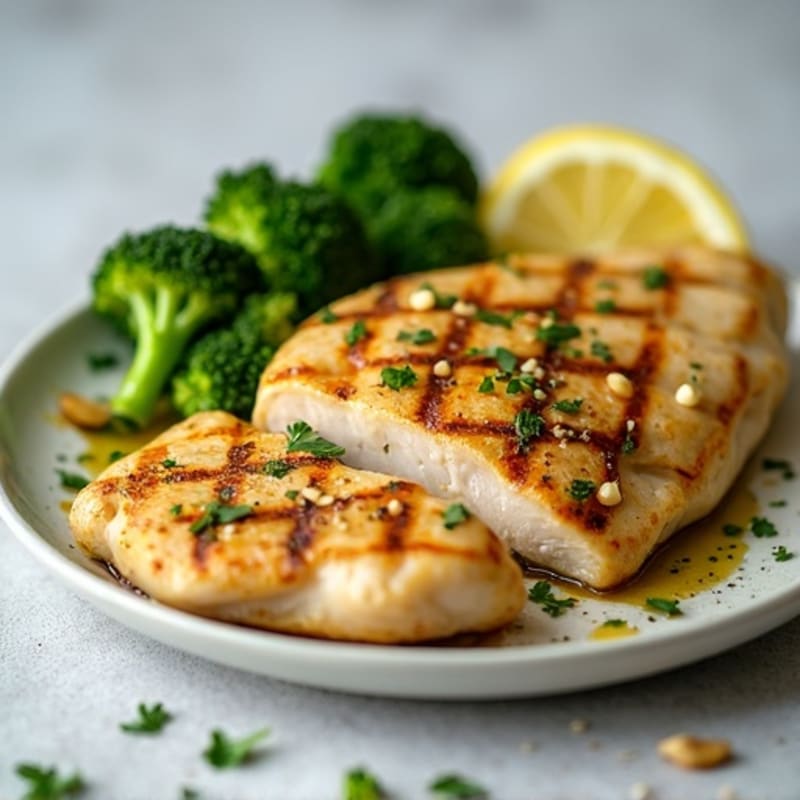 Grilled Lemon Garlic Chicken Breast with Steamed Broccoli