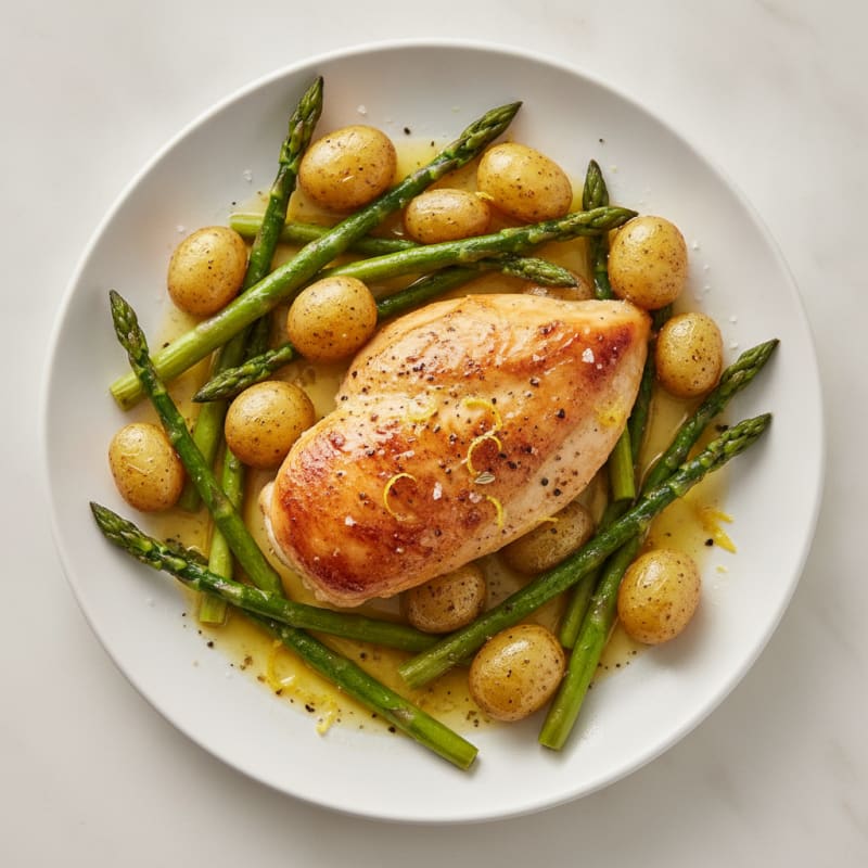 Lemon Herb Roasted Chicken with Asparagus