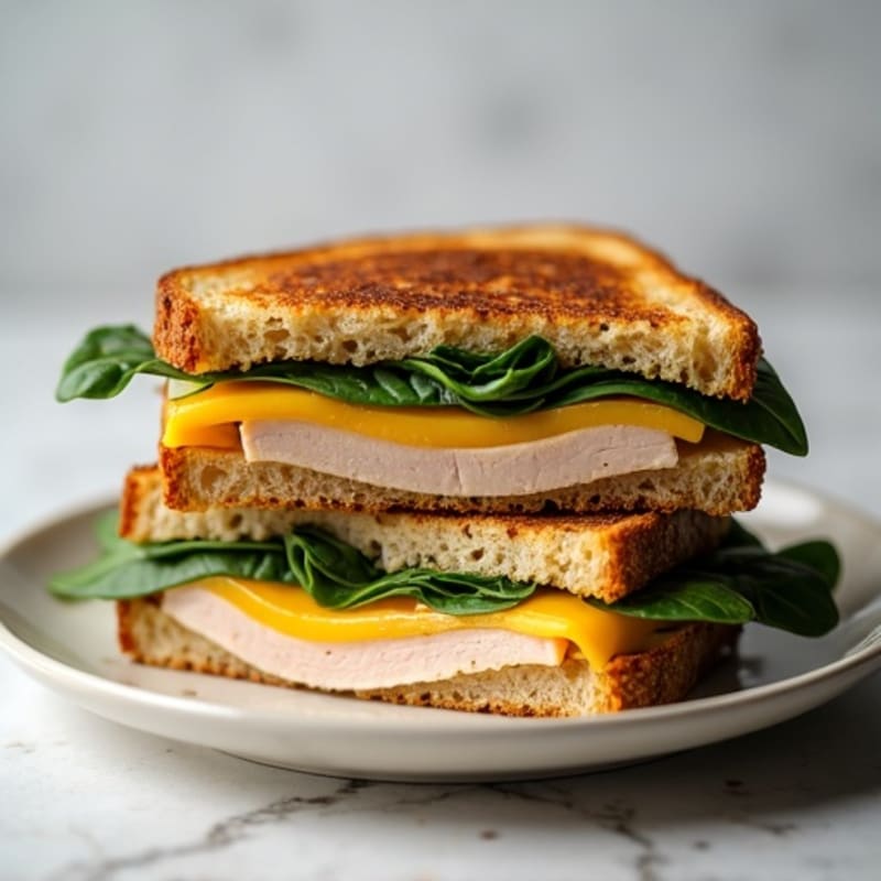 Crispy Whole Grain Stacked Turkey and Spinach Grilled Cheese
