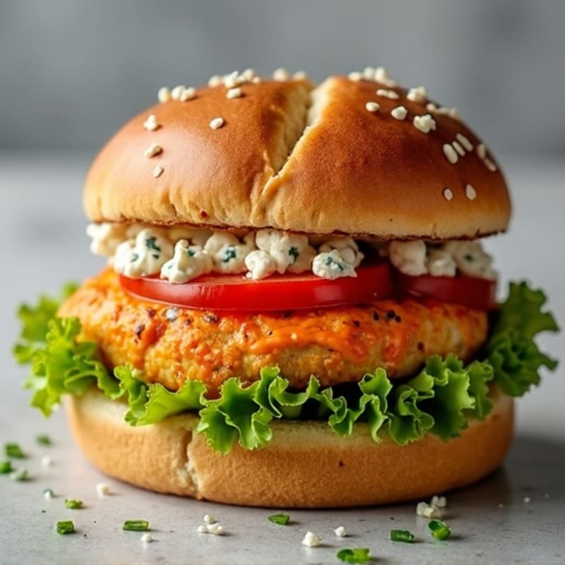 Spicy Buffalo Chicken Burger with Blue Cheese Crumbles
