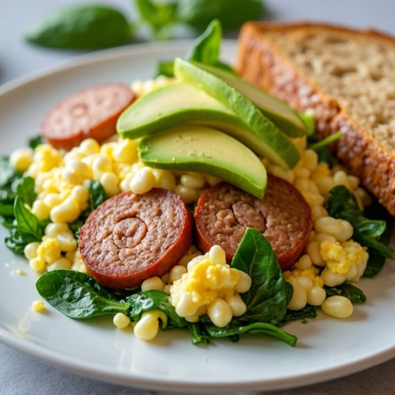 Egg White and Spinach Scramble with Turkey Sausage