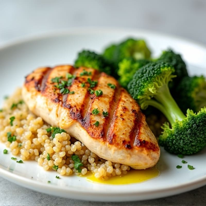 Grilled Chicken Breast with Roasted Broccoli and Quinoa