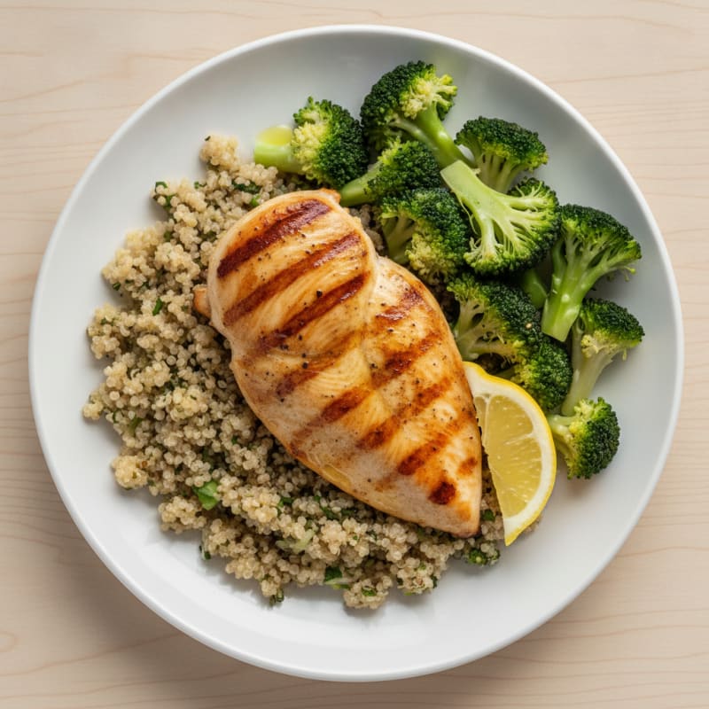 Grilled Chicken Breast with Quinoa and Steamed Broccoli