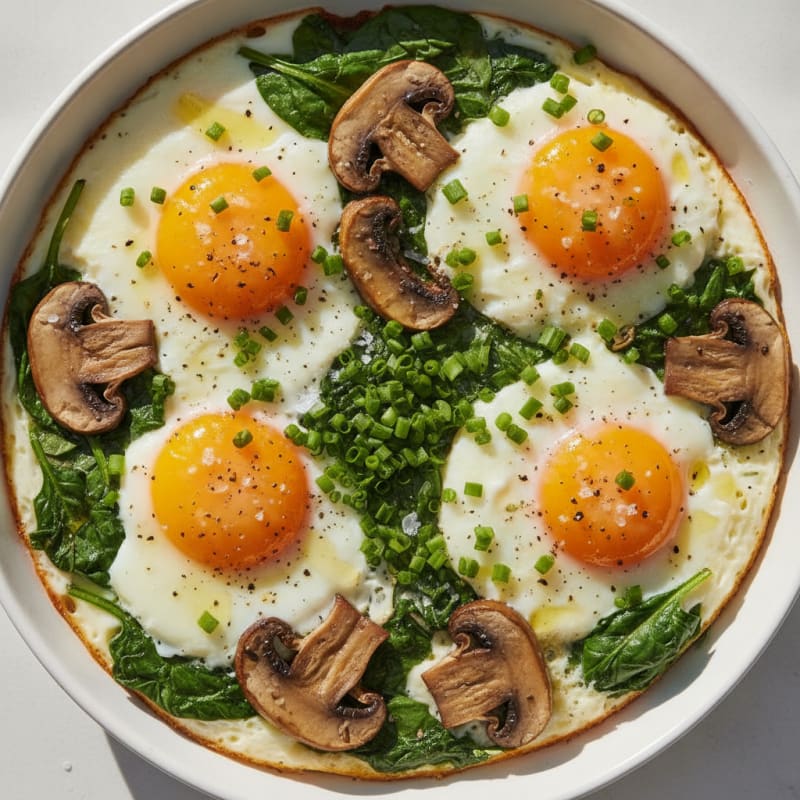 Baked Eggs with Spinach and Mushrooms