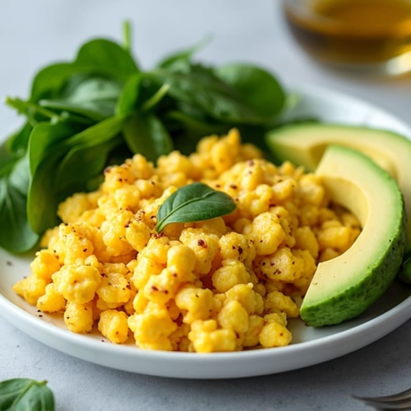 Savory Scrambled Eggs with Fresh Spinach and Creamy Avocado