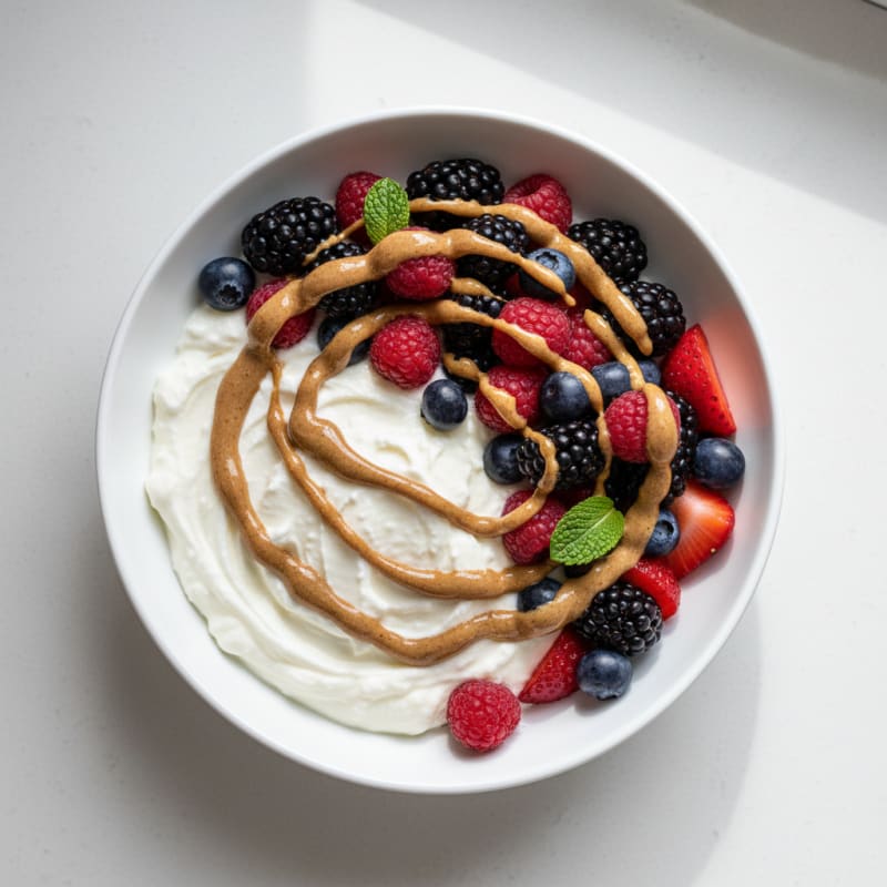 Greek Yogurt Protein Parfait with Mixed Berries and Almond Butter