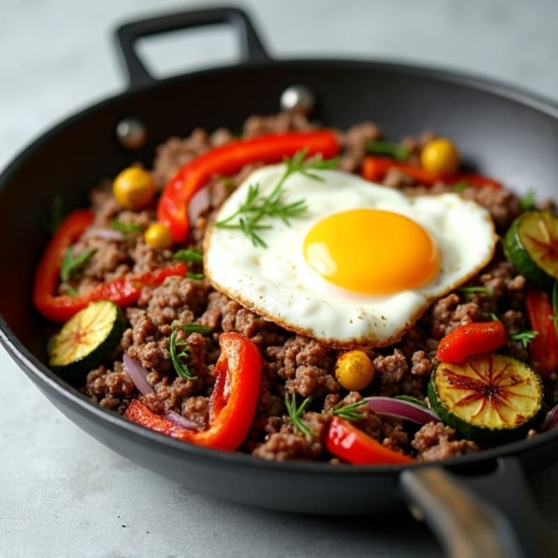 Savory Ground Beef and Roasted Vegetable Skillet