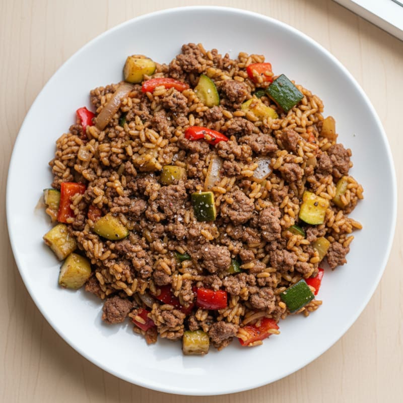 Savory Ground Beef and Vegetable Rice Skillet