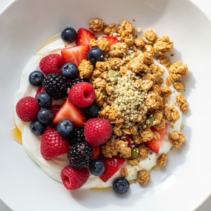 Greek Yogurt Bowl with Mixed Berries and Protein Granola