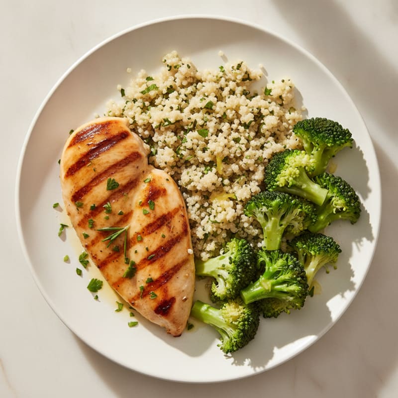 Grilled Chicken Breast with Quinoa and Steamed Broccoli