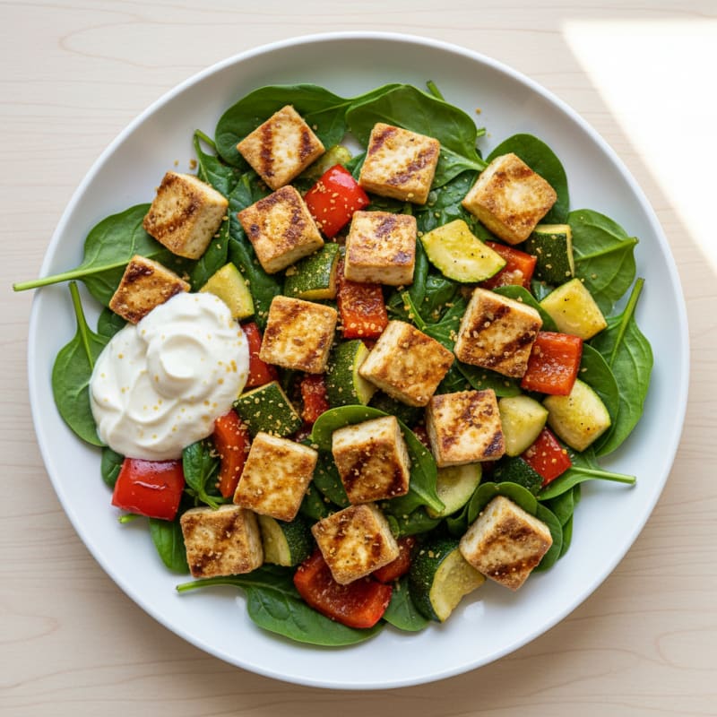 Grilled Tofu and Roasted Vegetable Power Salad
