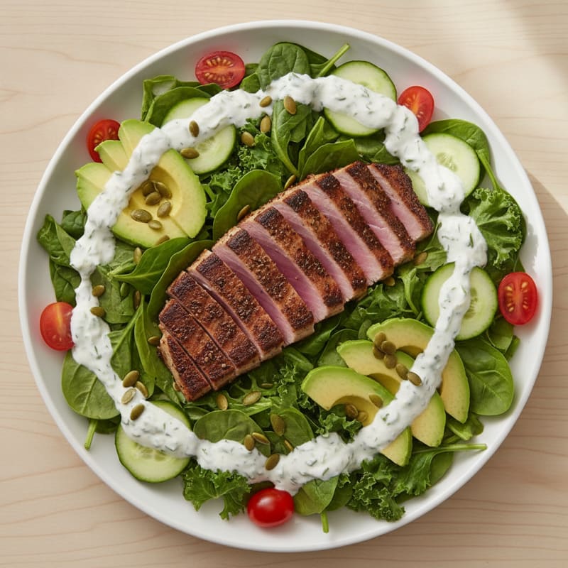 Grilled Tuna Steak Salad with Greek Yogurt Dressing