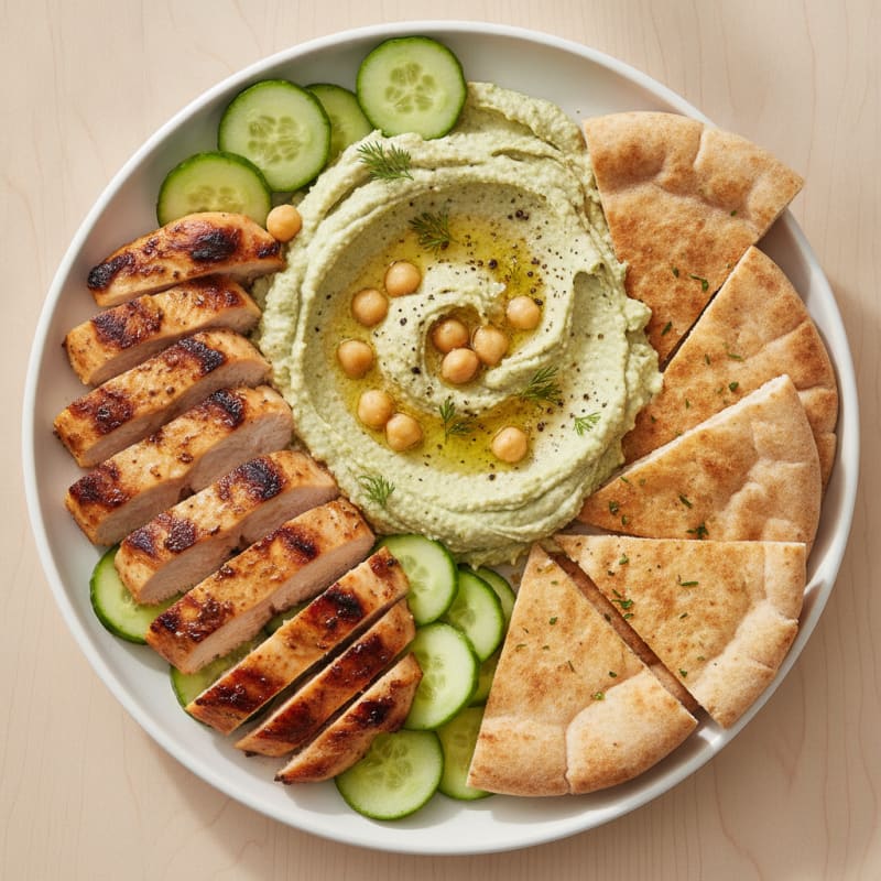 Garlic Herb Hummus with Pita and Grilled Chicken
