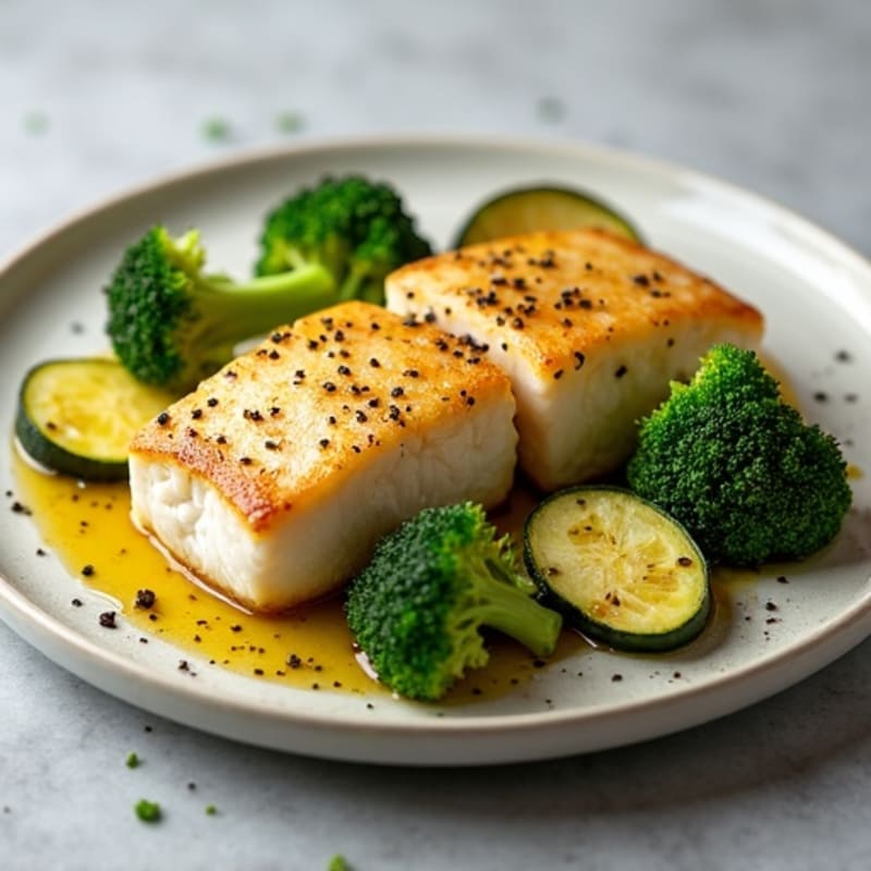 Seared Cod with Roasted Broccoli and Zucchini