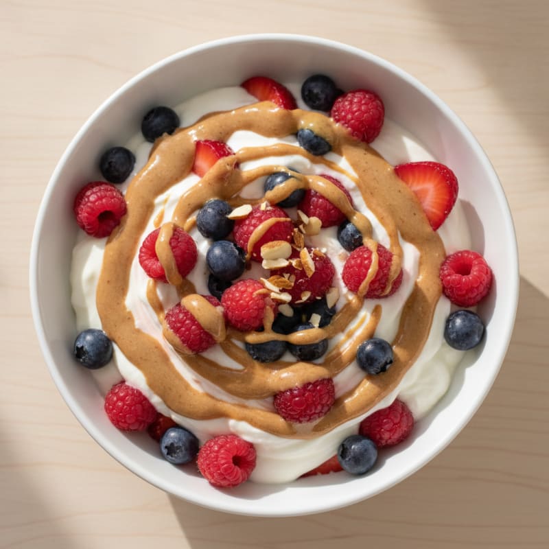 Greek Yogurt Protein Parfait with Mixed Berries and Almond Butter