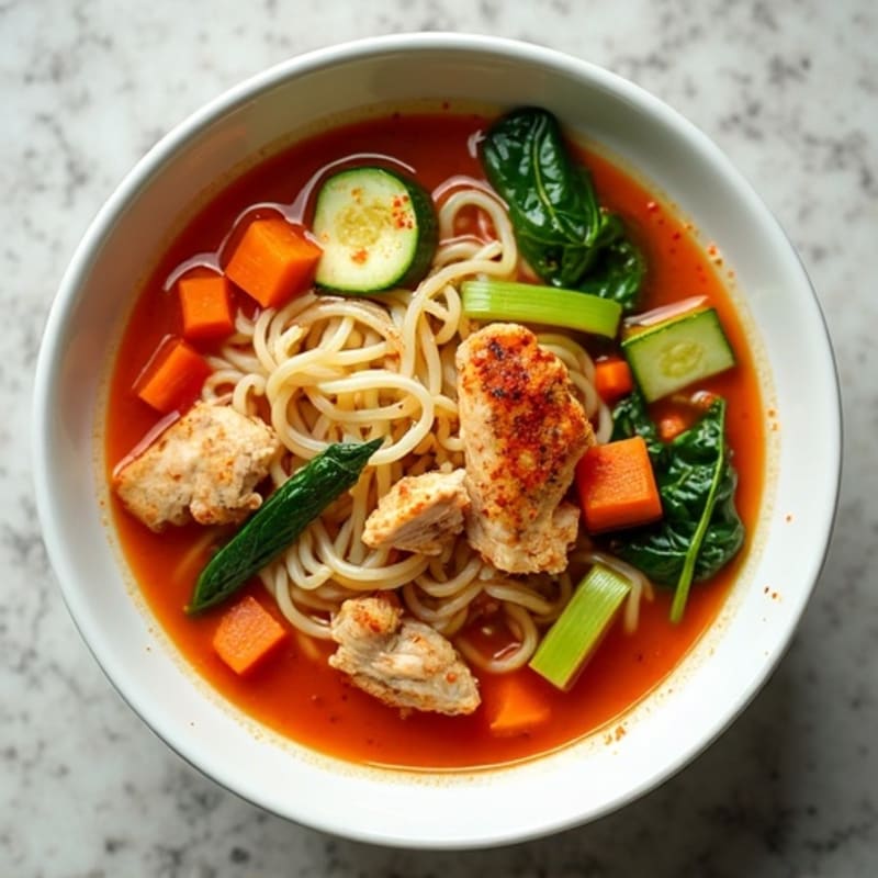 Clean Spicy Sriracha Chicken and Vegetable Noodle Soup