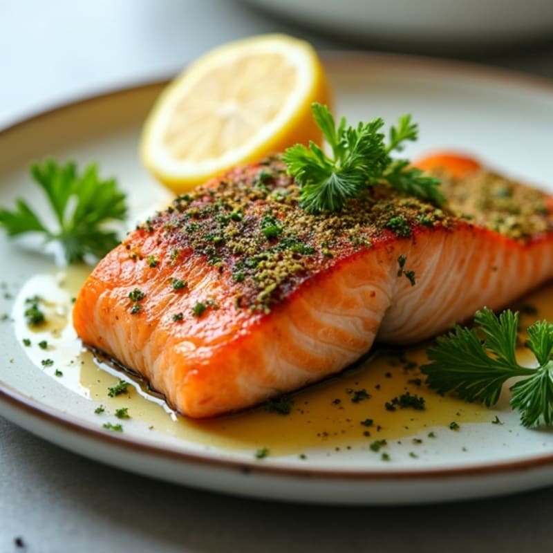 Herb-Crusted Pan Seared Salmon with Lemon