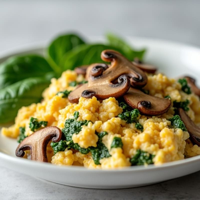 Egg White and Turkey Spinach Scramble with Sautéed Mushrooms