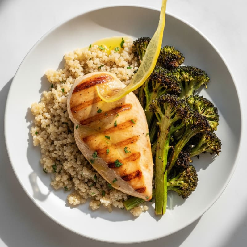 Grilled Chicken Breast with Quinoa and Roasted Broccoli