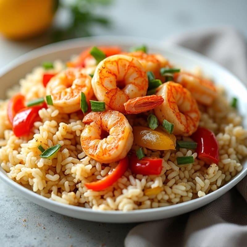 Spicy Chicken and Shrimp Rice with Bell Peppers and Onion