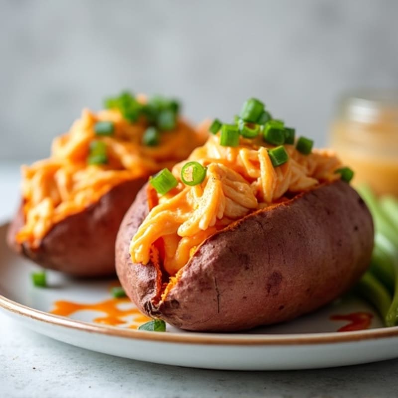 Creamy Buffalo Chicken Stuffed Sweet Potatoes