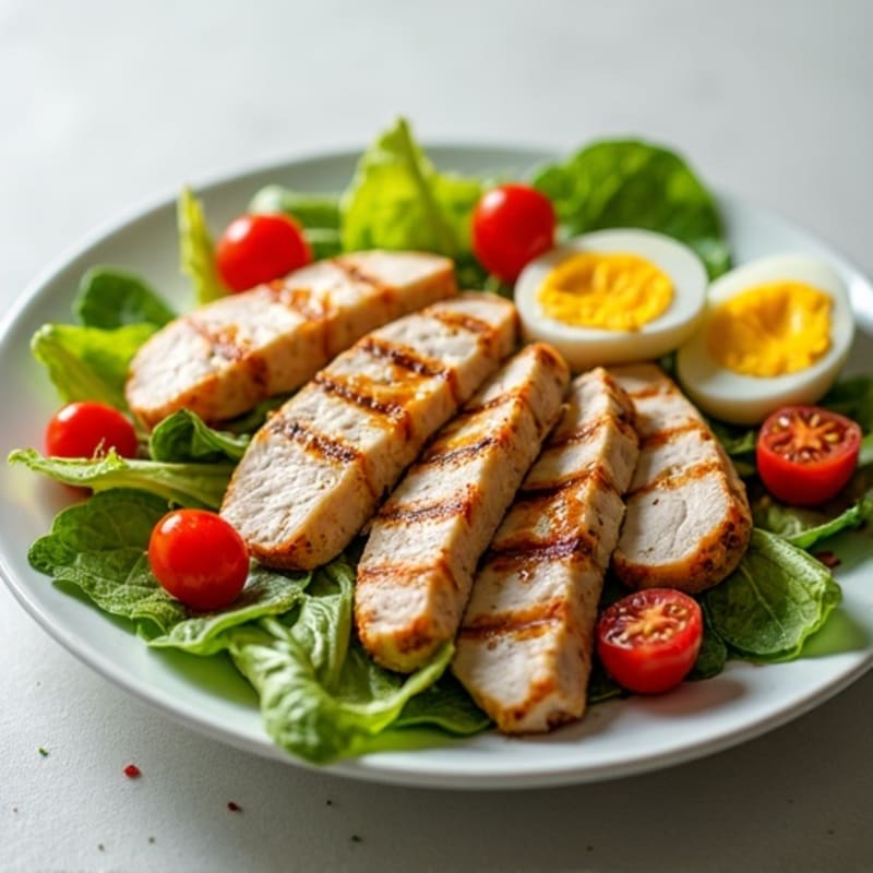 Grilled Turkey Breast Salad with Crisp Romaine and Cherry Tomatoes