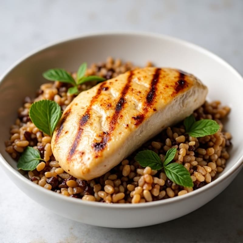 Lentil and Brown Rice Bowl with Grilled Chicken