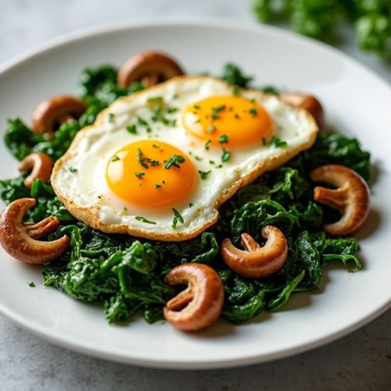 Crispy Pan-Seared Garlic Mushrooms with Wilted Spinach and Protein Boost