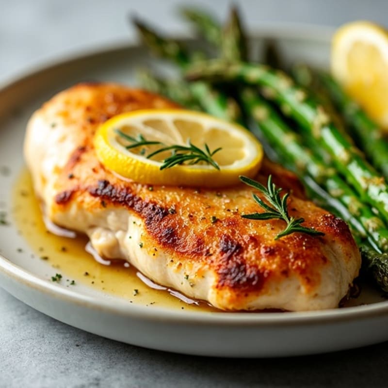 Crispy Lemon-Herb Roasted Chicken with Roasted Asparagus