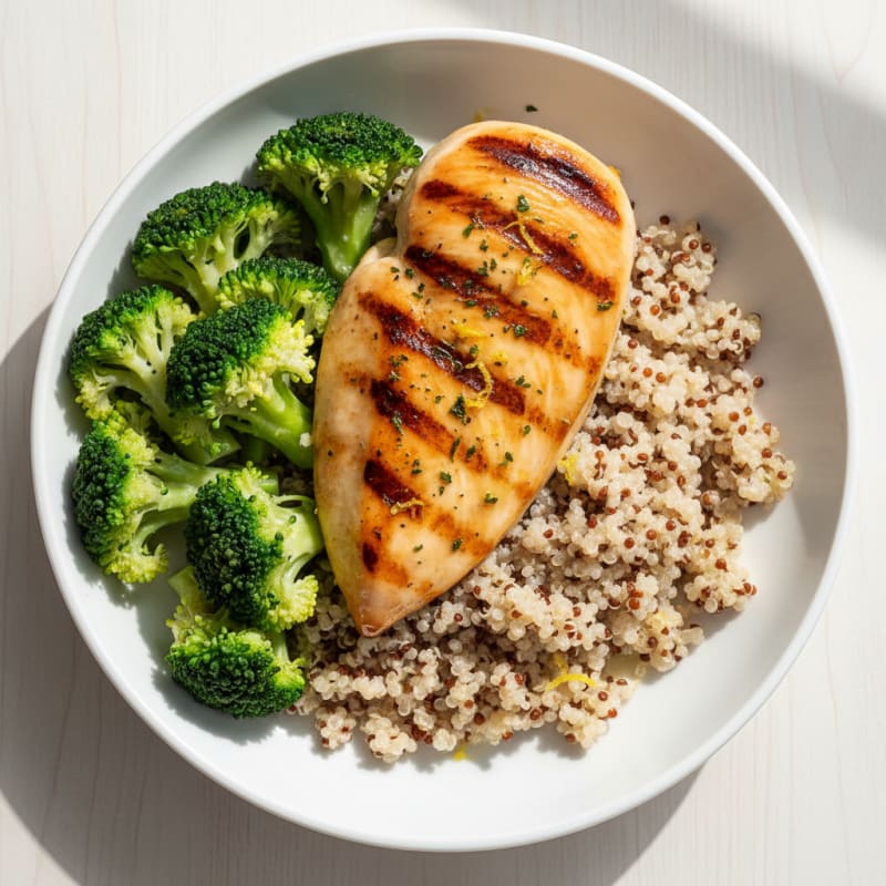 Grilled Chicken Breast with Quinoa and Steamed Broccoli