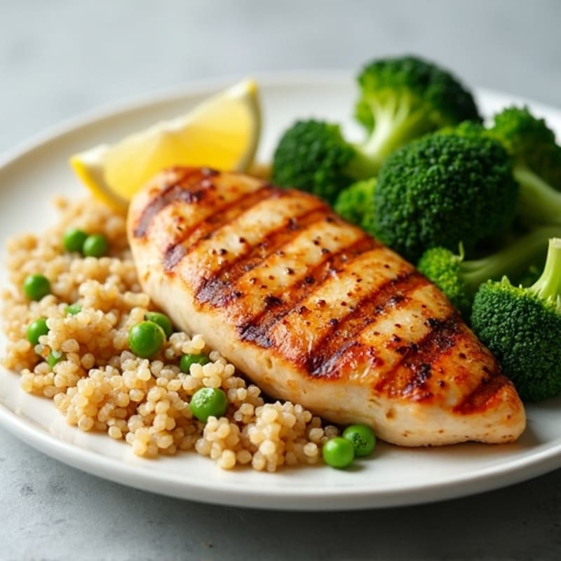 Grilled Chicken Breast with Quinoa and Steamed Broccoli