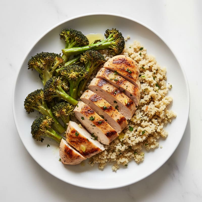Grilled Chicken Breast with Quinoa and Roasted Broccoli