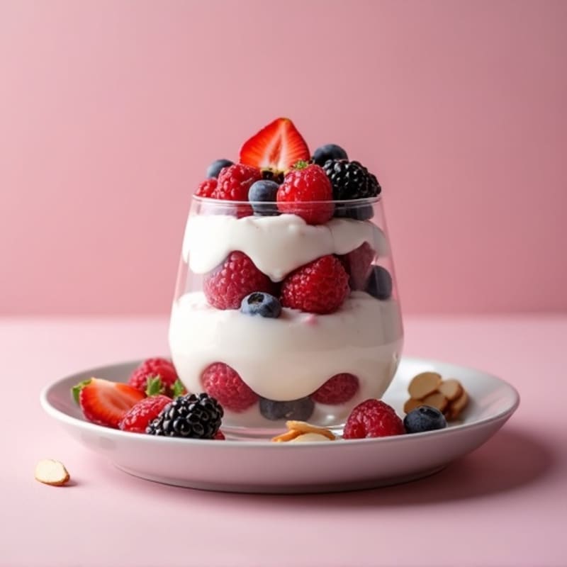 Greek Yogurt Protein Parfait with Mixed Berries and Almonds
