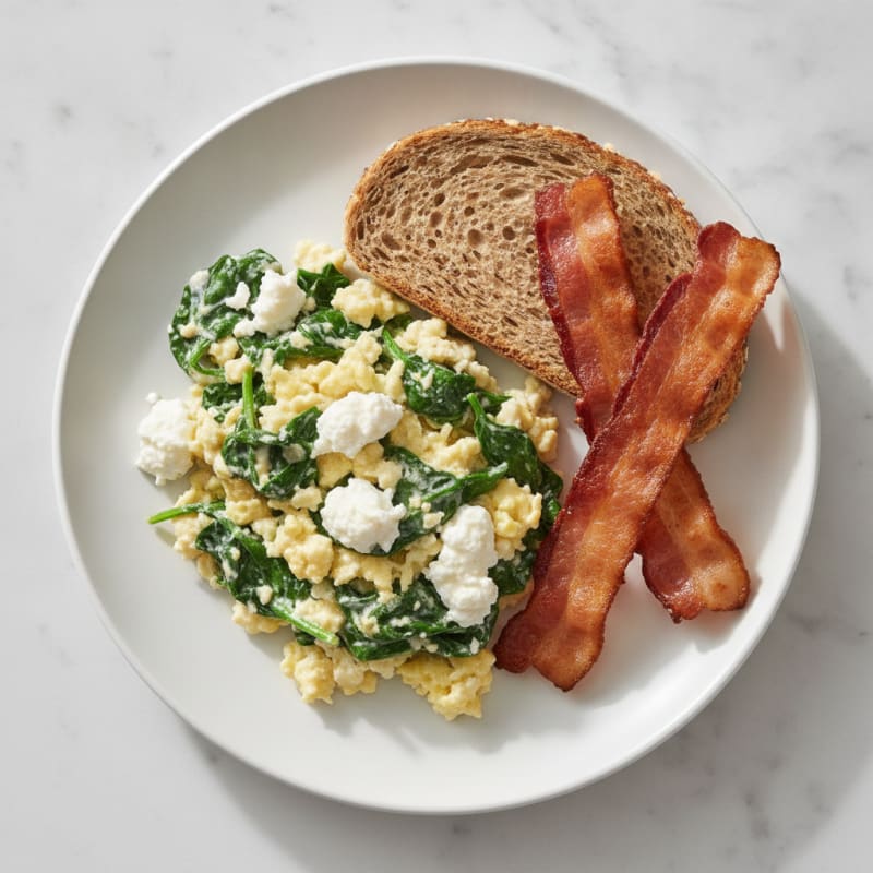Cottage Cheese Scramble with Spinach and Turkey Bacon