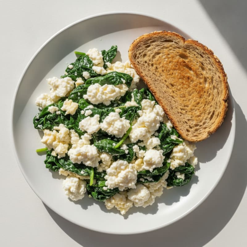 Egg White Spinach Scramble with Cottage Cheese