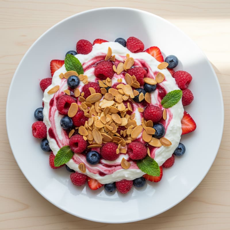 Greek Yogurt Protein Parfait with Mixed Berries and Almonds
