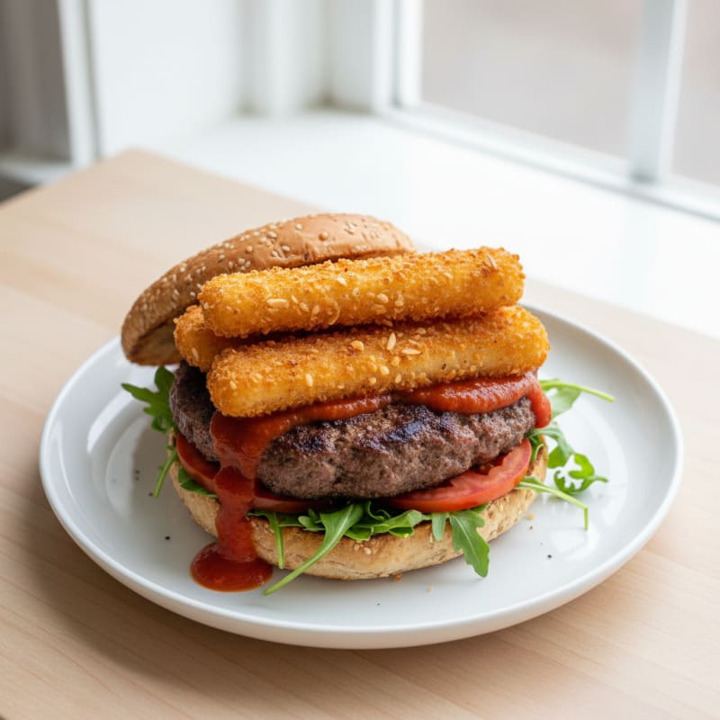 Crispy Mozzarella Stick Beef Burger